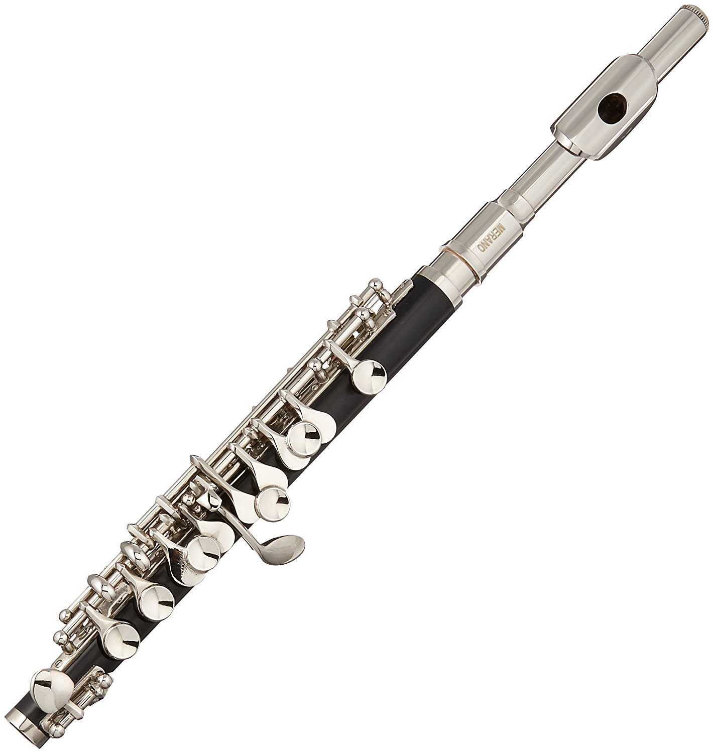 A picture of a shiny silver piccolo